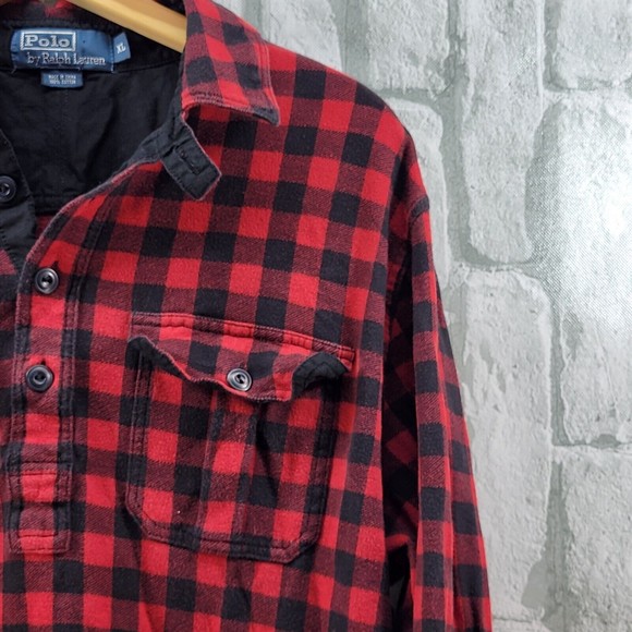 Polo Ralph Lauren Mens Shirt XL Plaid Half Button Up Buffalo Pullover Cotton - Picture 6 of 10